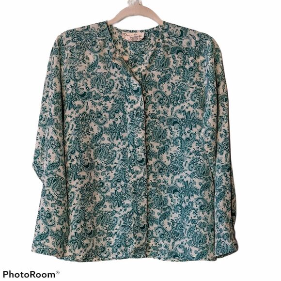 Vintage Oscar de la Renta expressions top size 8 paisley hidden buttons - Picture 3 of 10